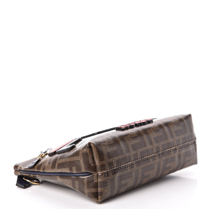 Fendi X FILA Glazed Fabric Vitello Century FF 1974 Mania Pouch Mogano Panna Blueberry 4 of 16