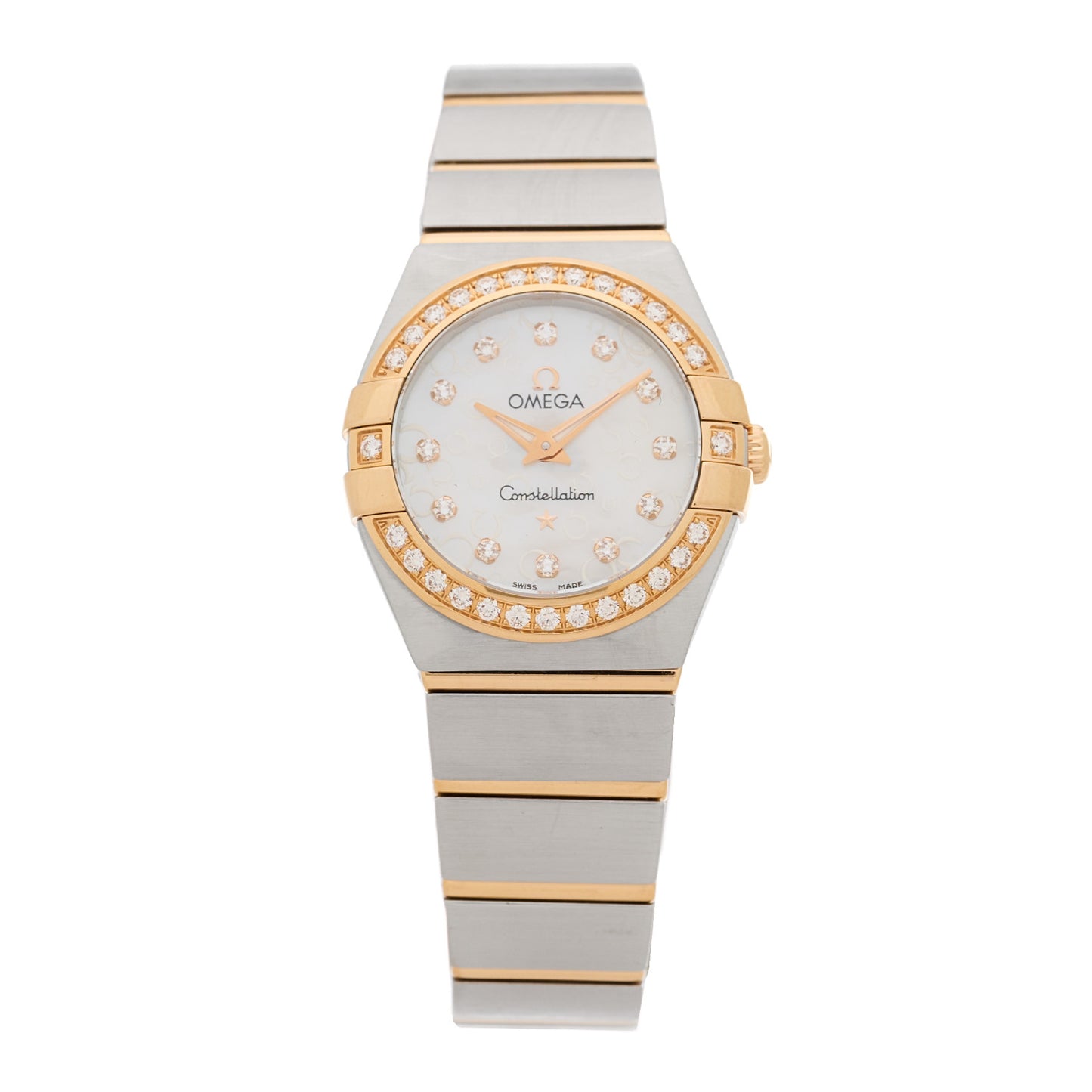 Stainless Steel 18K Red Gold Diamond Bezel Mother of Pearl 24mm Constellation Quartz Watch 123.25.24.60.55.009