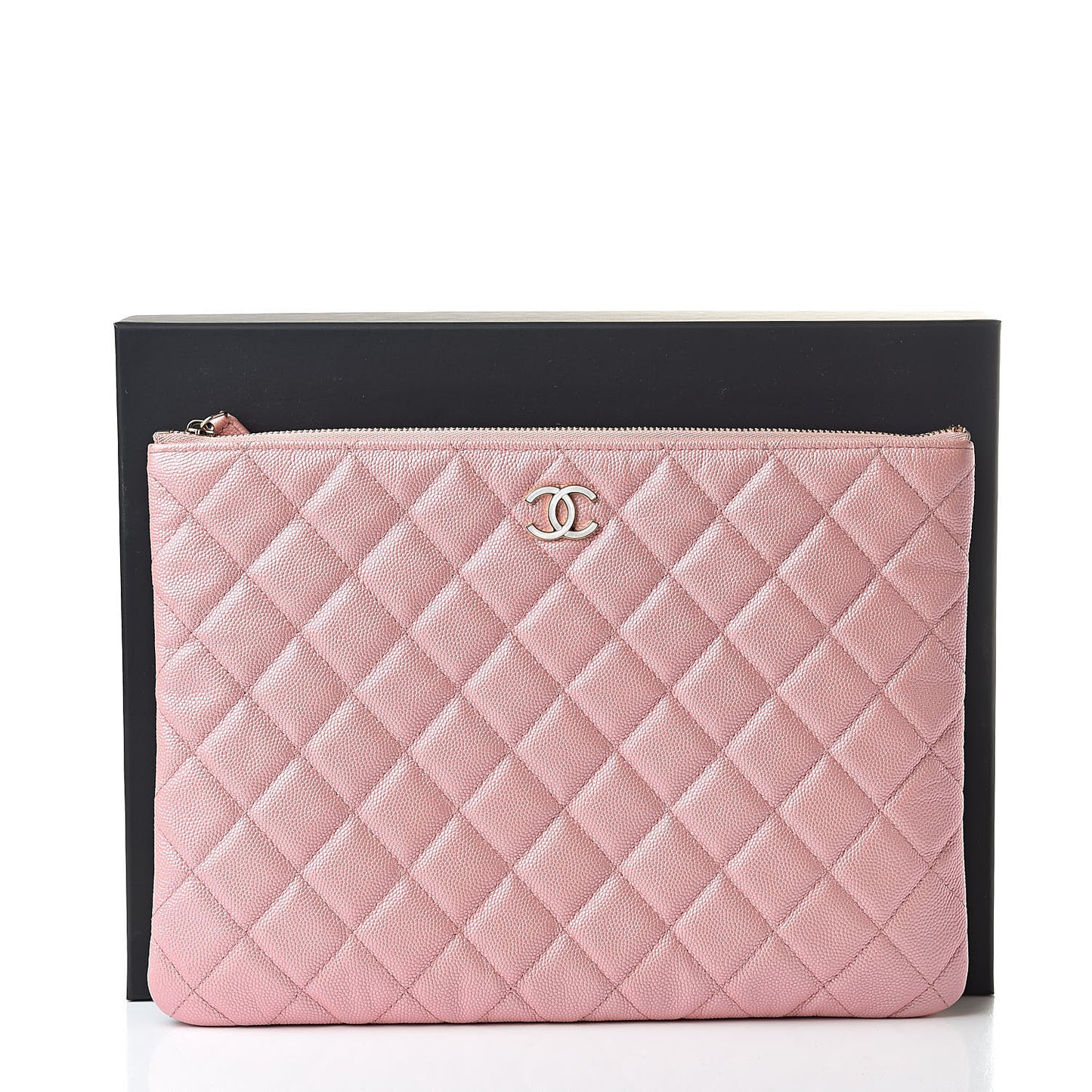 Iridescent Caviar Quilted Medium Cosmetic Case Rose Pink