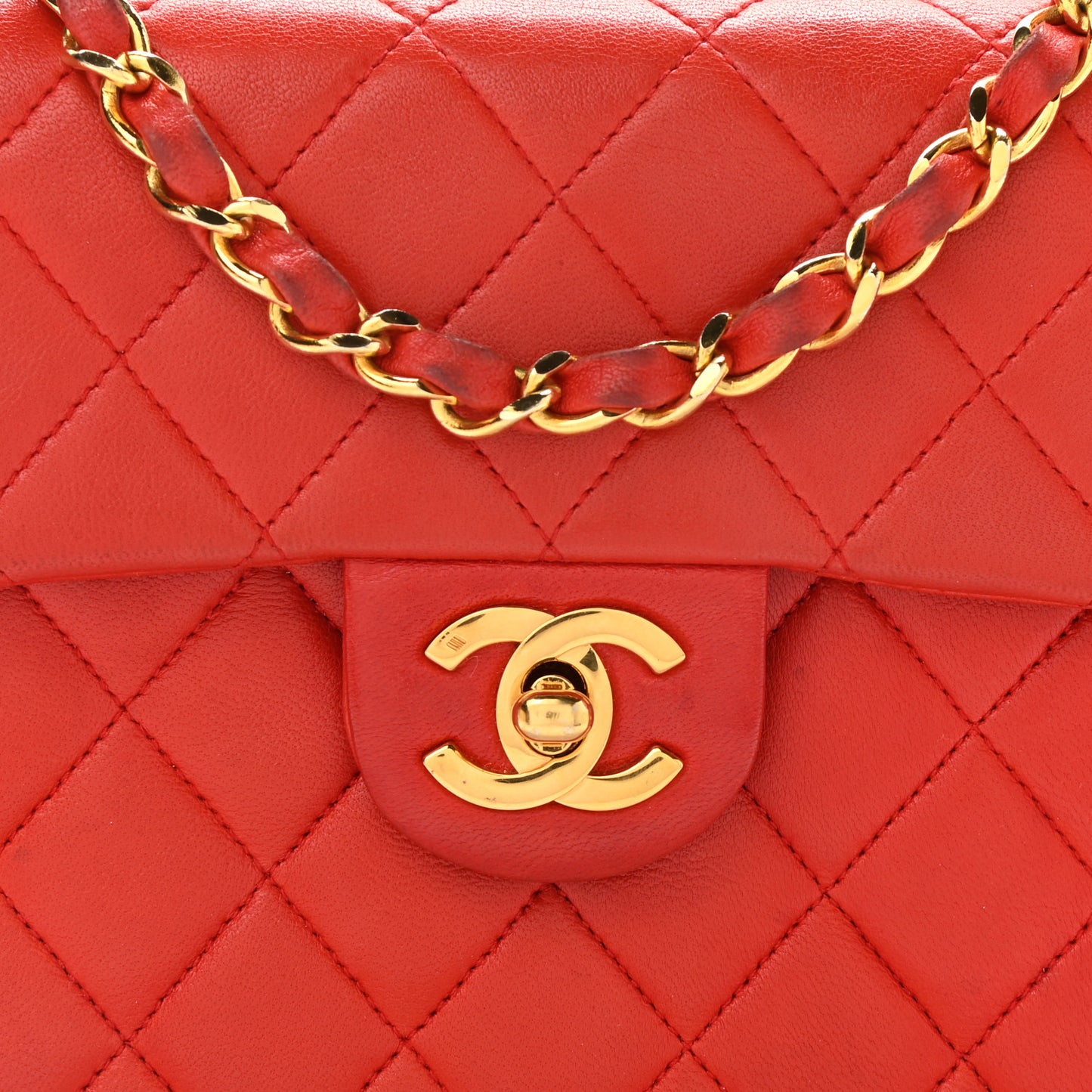 Lambskin Quilted Mini Square Flap Red