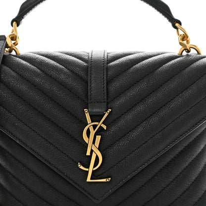 Saint Laurent Sheepskin Matelasse Chevron Monogram Medium College Bag Black 9 of 12