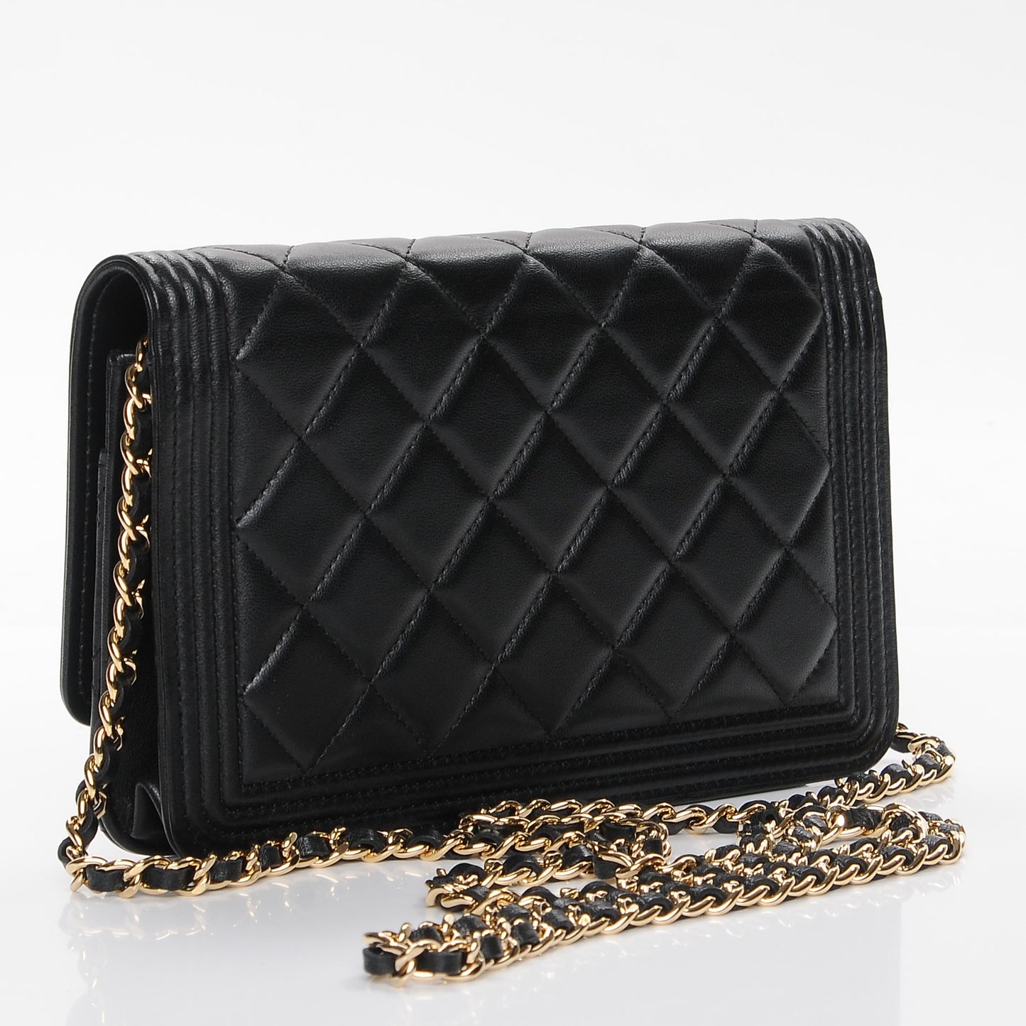 Lambskin Quilted Boy Wallet On Chain WOC Black