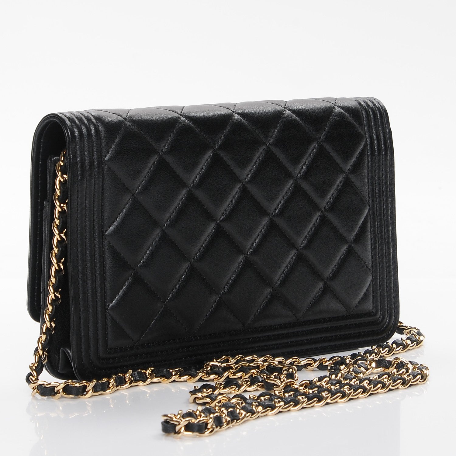 Chanel Lambskin Quilted Boy Wallet On Chain WOC Black 3 of 9