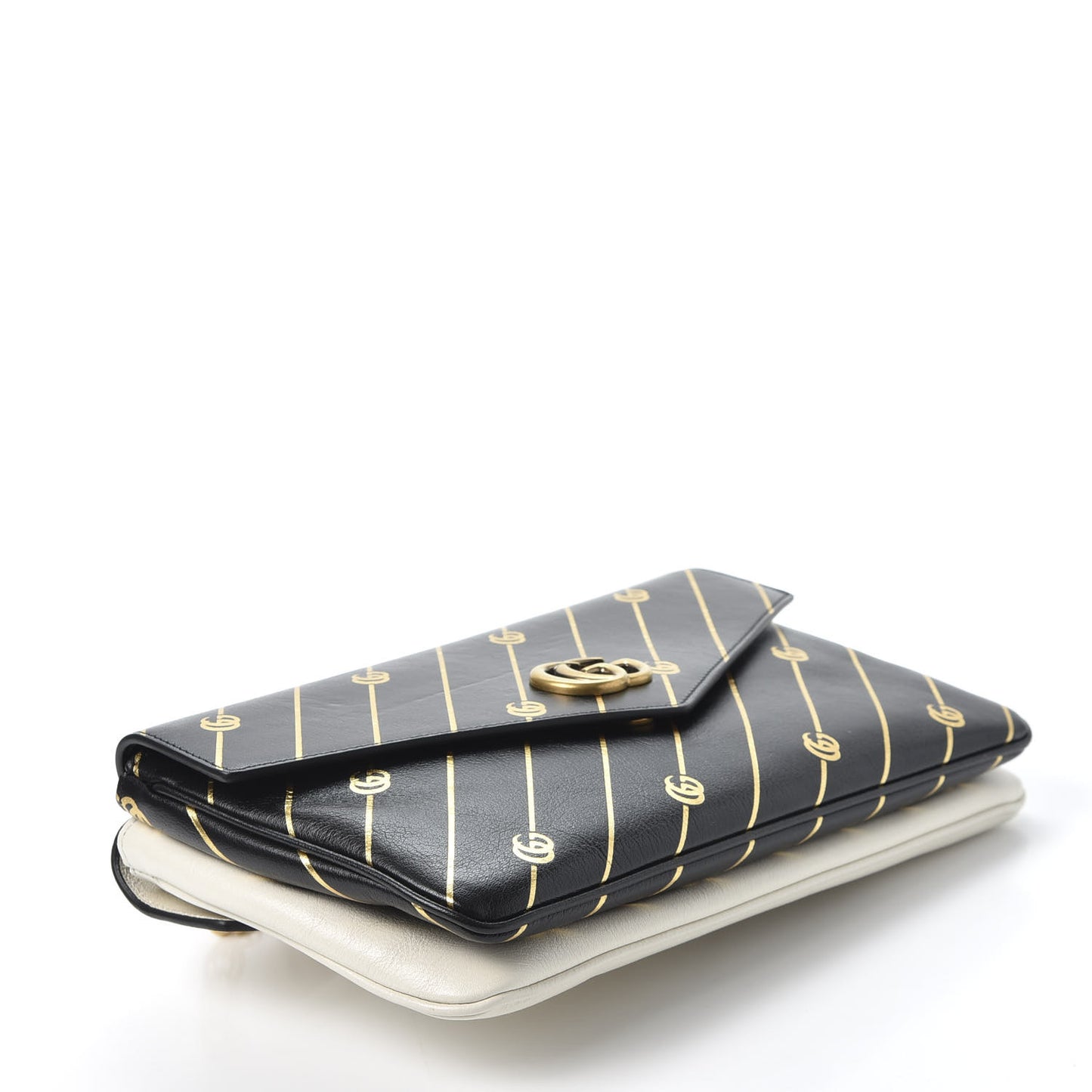 Calfskin Diagonal GG Medium Thiara Double Envelope Shoulder Bag Black White