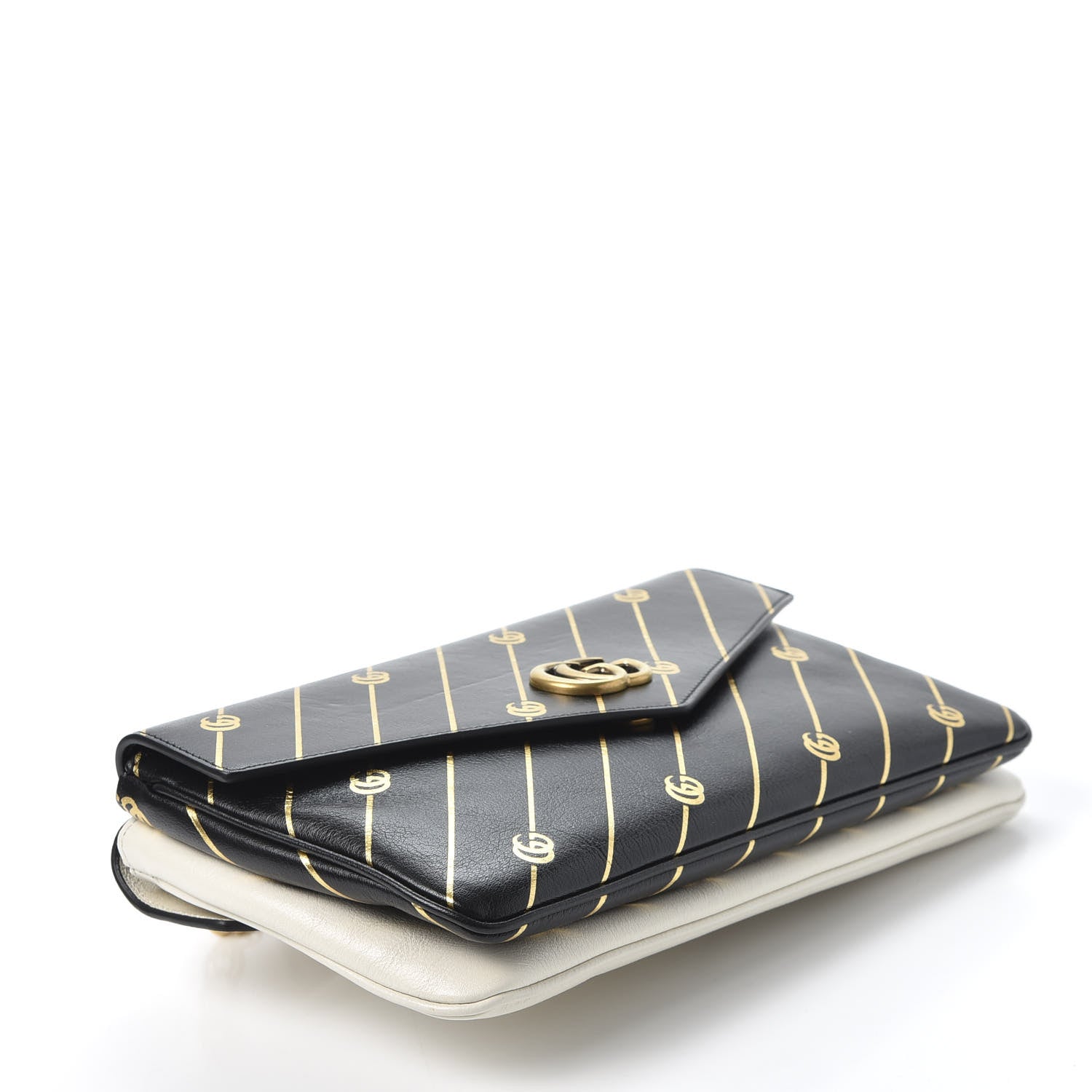 Gucci Calfskin Diagonal GG Medium Thiara Double Envelope Shoulder Bag Black White 3 of 10