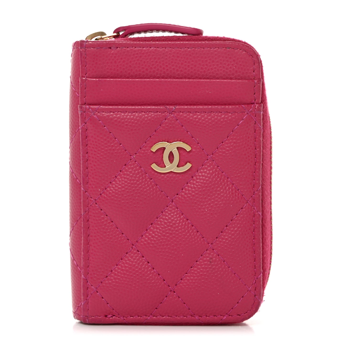 Caviar Quilted Zip Card Holder Fuchsia