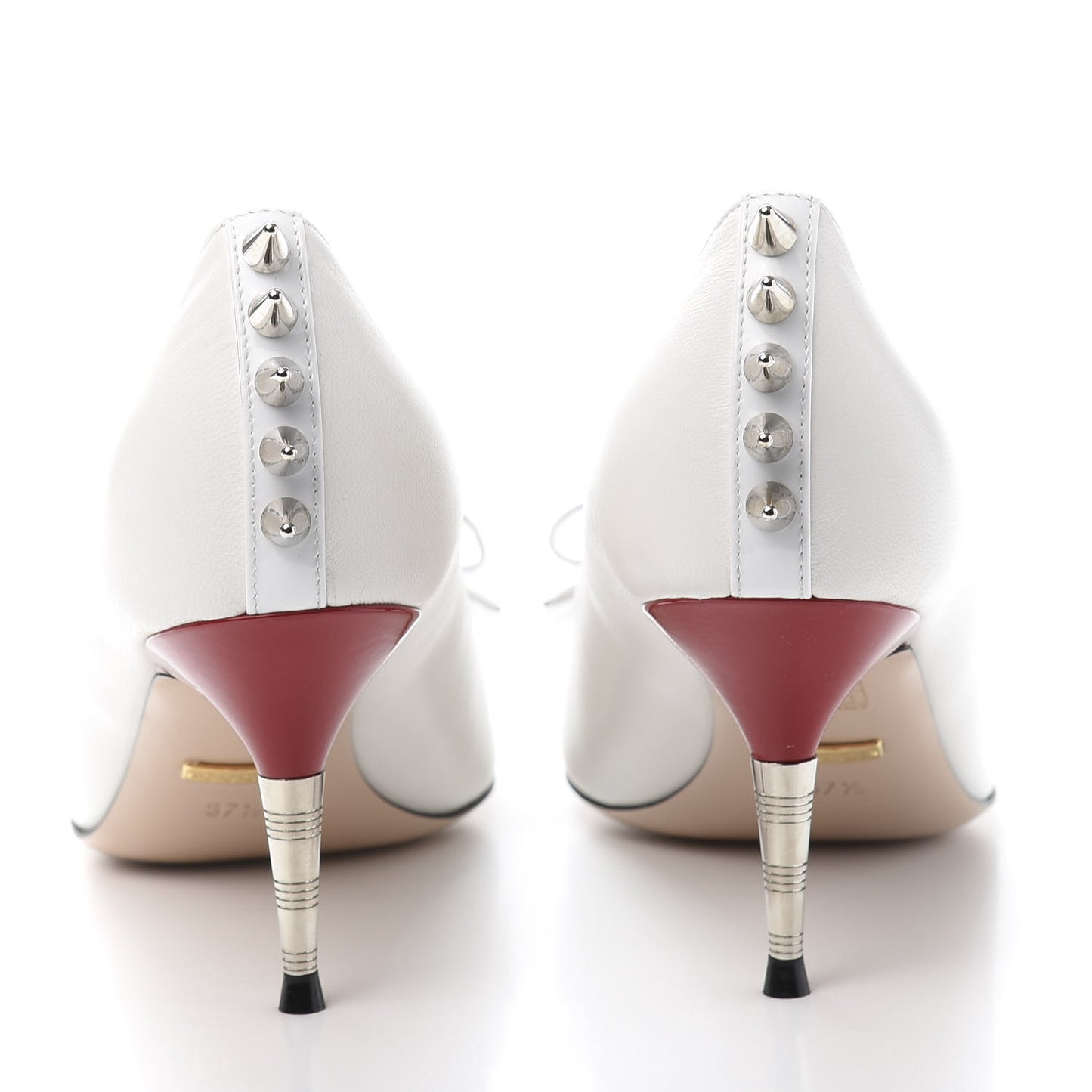 Calfskin GG Bow Sadie Spike Mid Heel Pumps 37.5 White