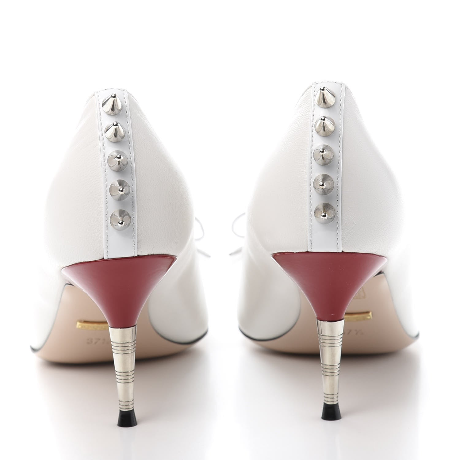Gucci Calfskin GG Bow Sadie Spike Mid Heel Pumps 37.5 White 4 of 10