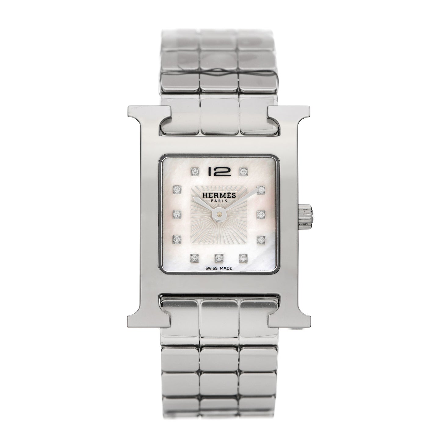 Stainless Steel Diamond Mother of Pearl 21mm Heure H Hour Quartz Watch