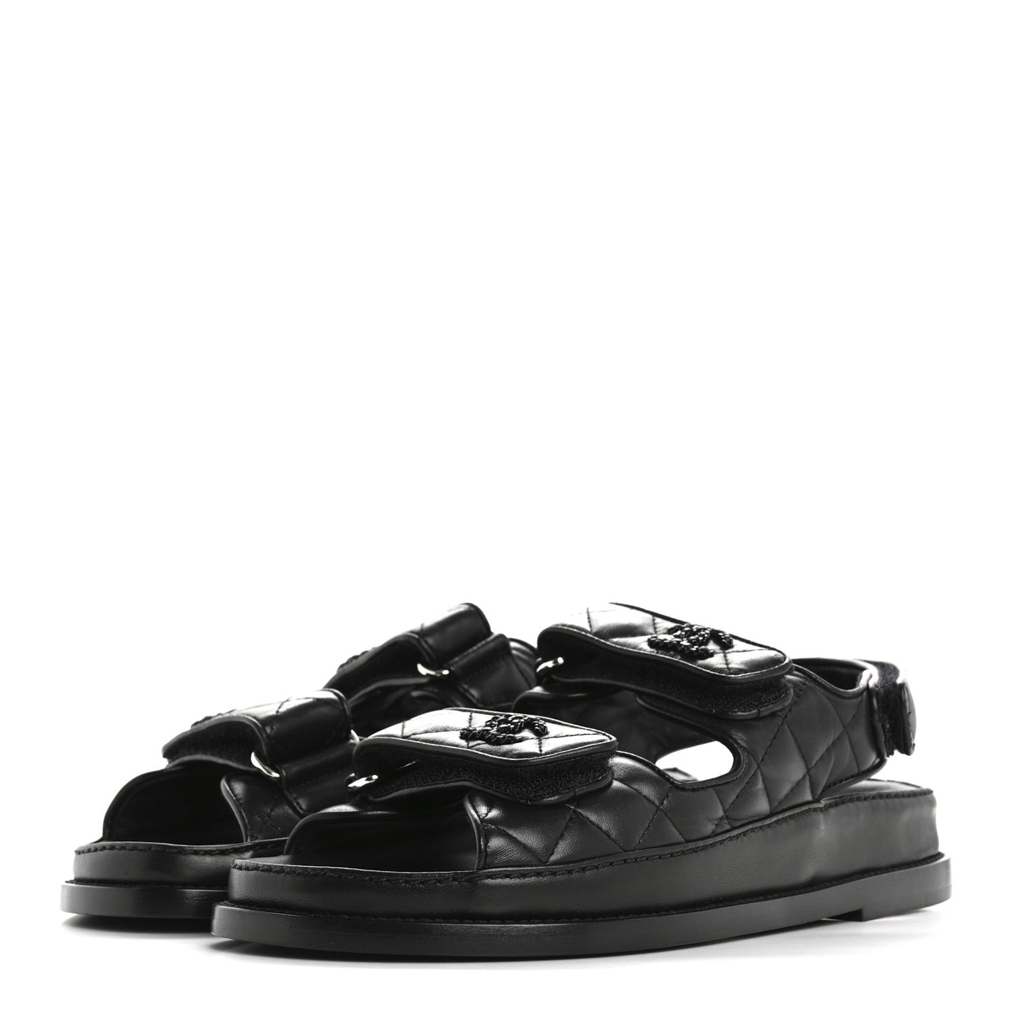 Lambskin Quilted Velcro Dad Sandals 36.5 So Black