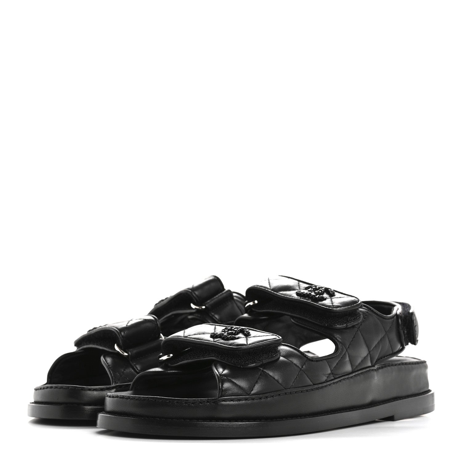 Chanel Lambskin Quilted Velcro Dad Sandals 36.5 So Black 4 of 10