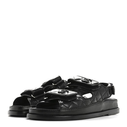 Chanel Lambskin Quilted Velcro Dad Sandals 36.5 So Black 4 of 10