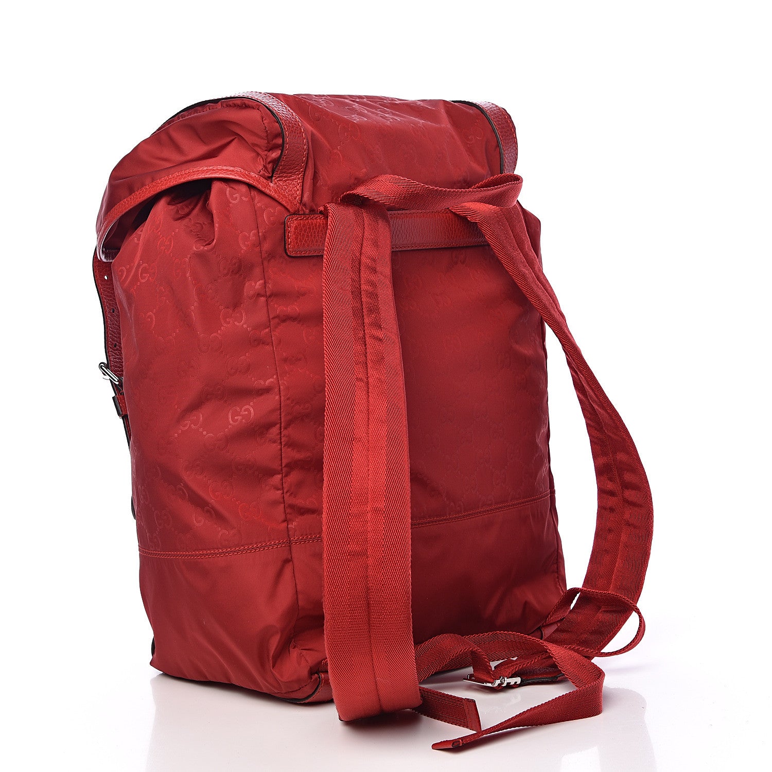 Gucci Nylon Monogram Dollar Calfskin Medium Light Double Buckle Backpack Vibrant Red 3 of 10