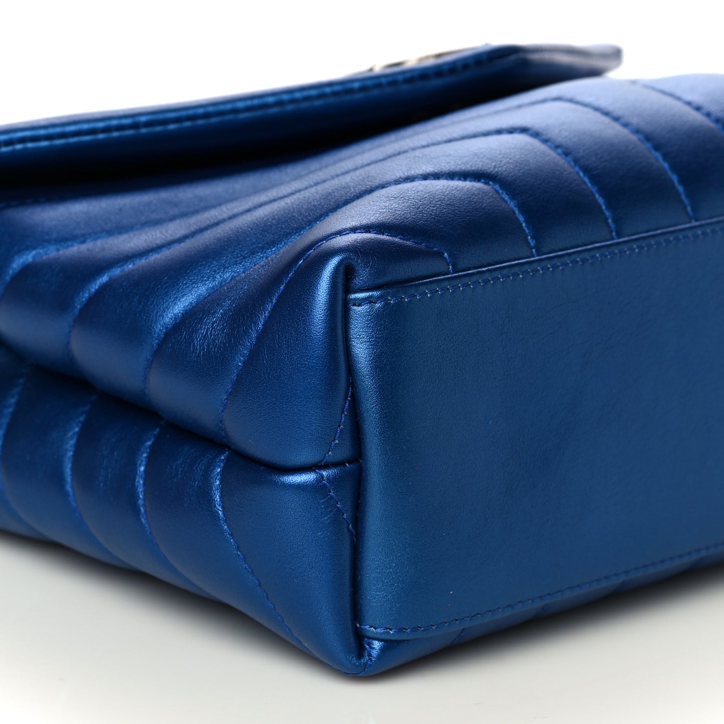 Metallic Calfskin Y Quilted Monogram Small Loulou Chain Satchel Blue Royal