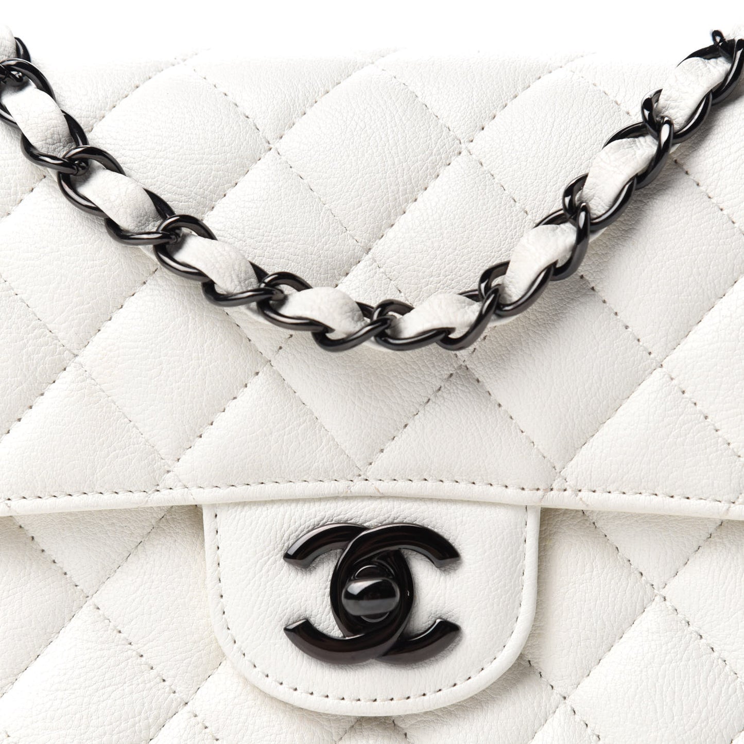 Crumpled Calfskin Quilted Mini Rectangular Flap White