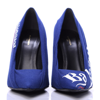 Balenciaga Jersey Crepe Political Campaign Logo Knife 115 Pointed Pumps 38 Pacifique White Rouge 3 of 11