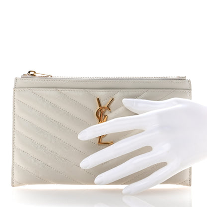 Saint Laurent Grain De Poudre Chevron Monogram Bill Pouch Crema Soft 2 of 12