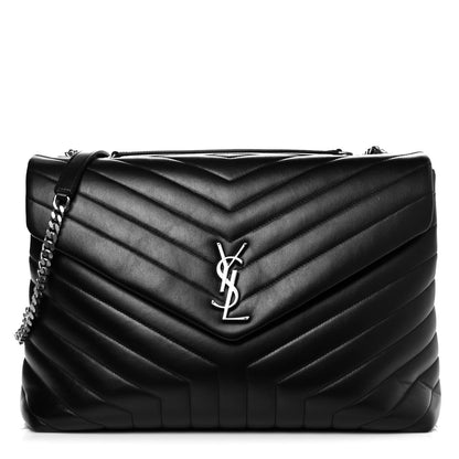 Saint Laurent Calfskin Y Quilted Monogram Large Loulou Chain Satchel Black 1 of 12