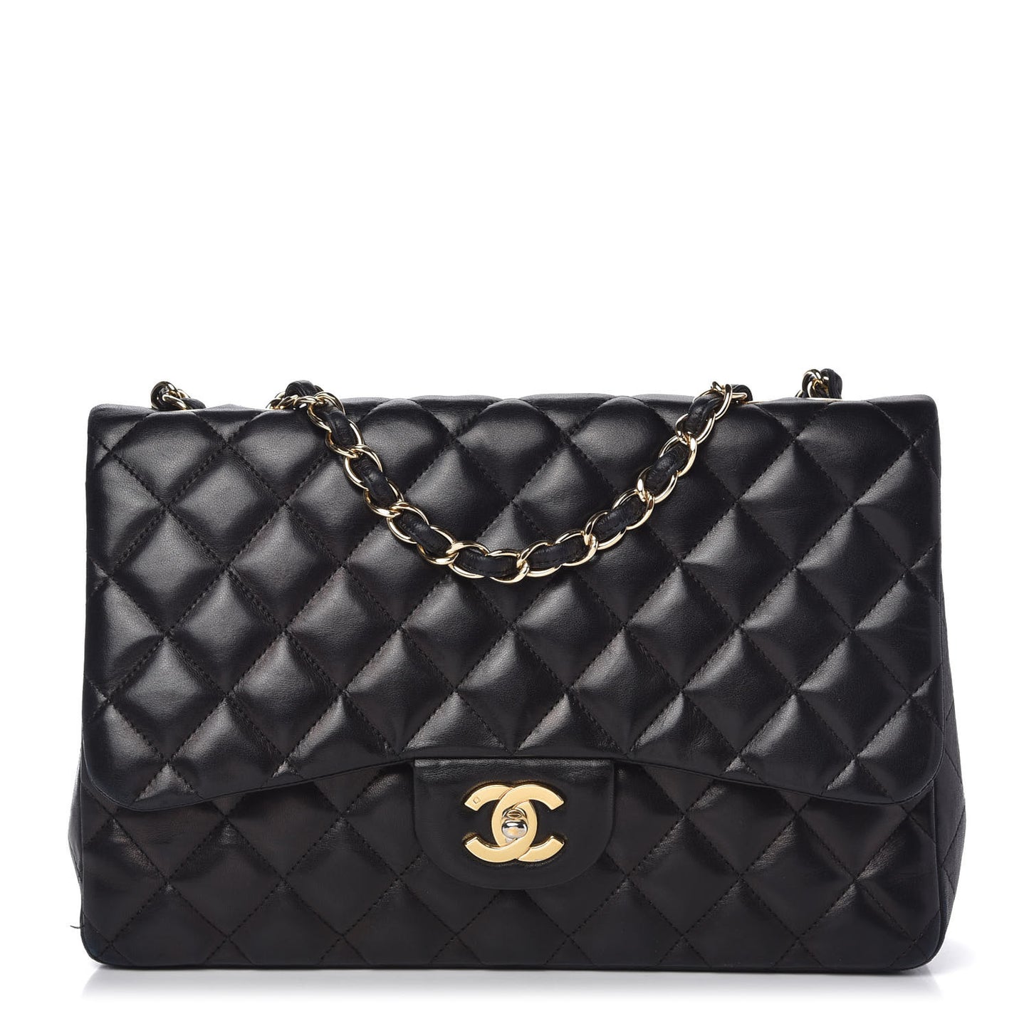 Lambskin Quilted Jumbo Single Flap Black