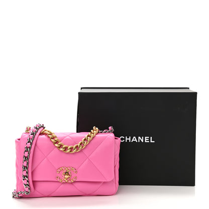 Chanel Shiny Lambskin Quilted Medium Chanel 19 Flap Neon Pink 10 of 10