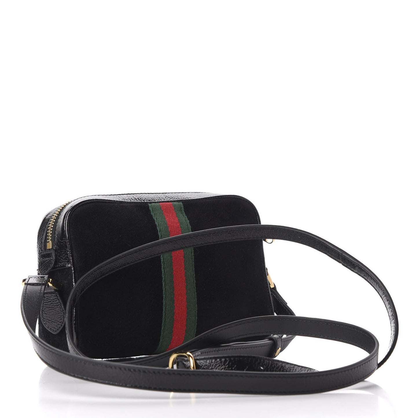 Suede Patent Web Mini Ophidia Shoulder Bag Black