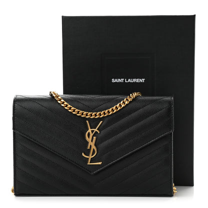 Saint Laurent Grain De Poudre Matelasse Chevron Monogram Chain Wallet Black 11 of 11