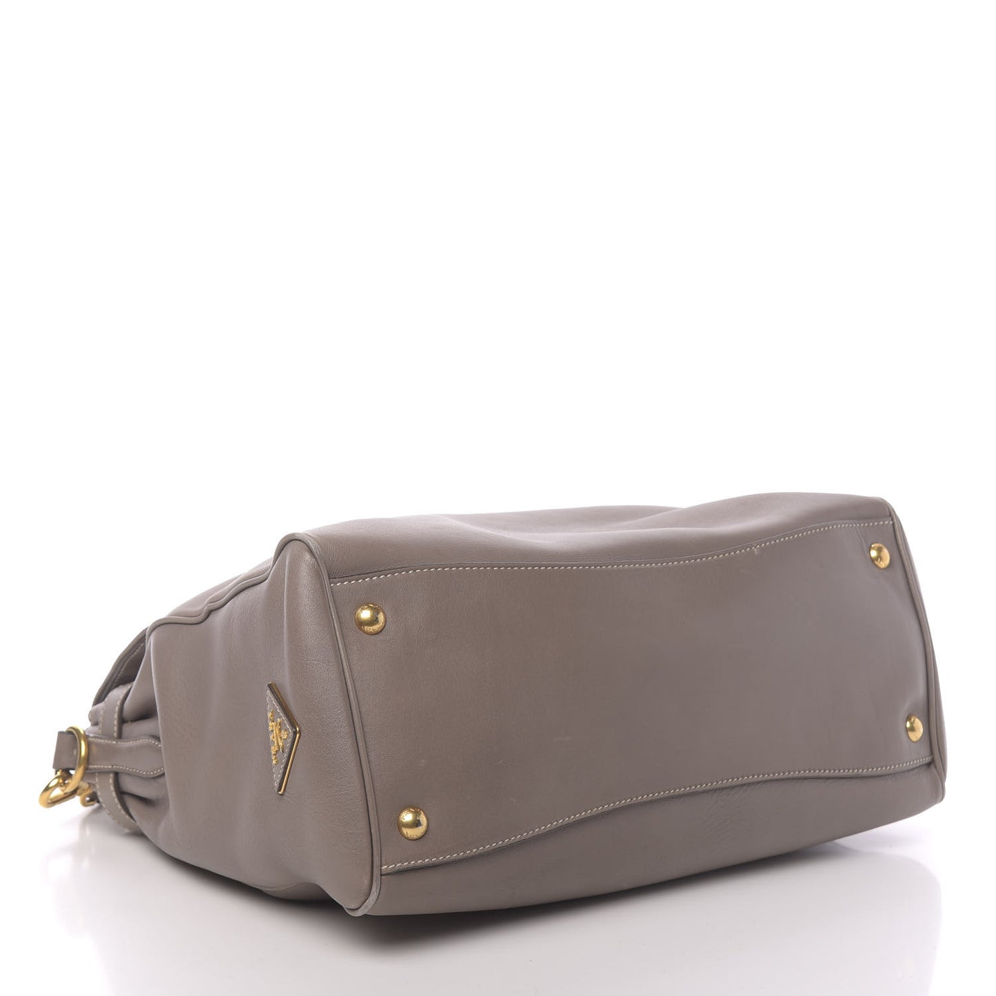 City Calfskin Foldover Pushlock Top Handle Satchel Argilla