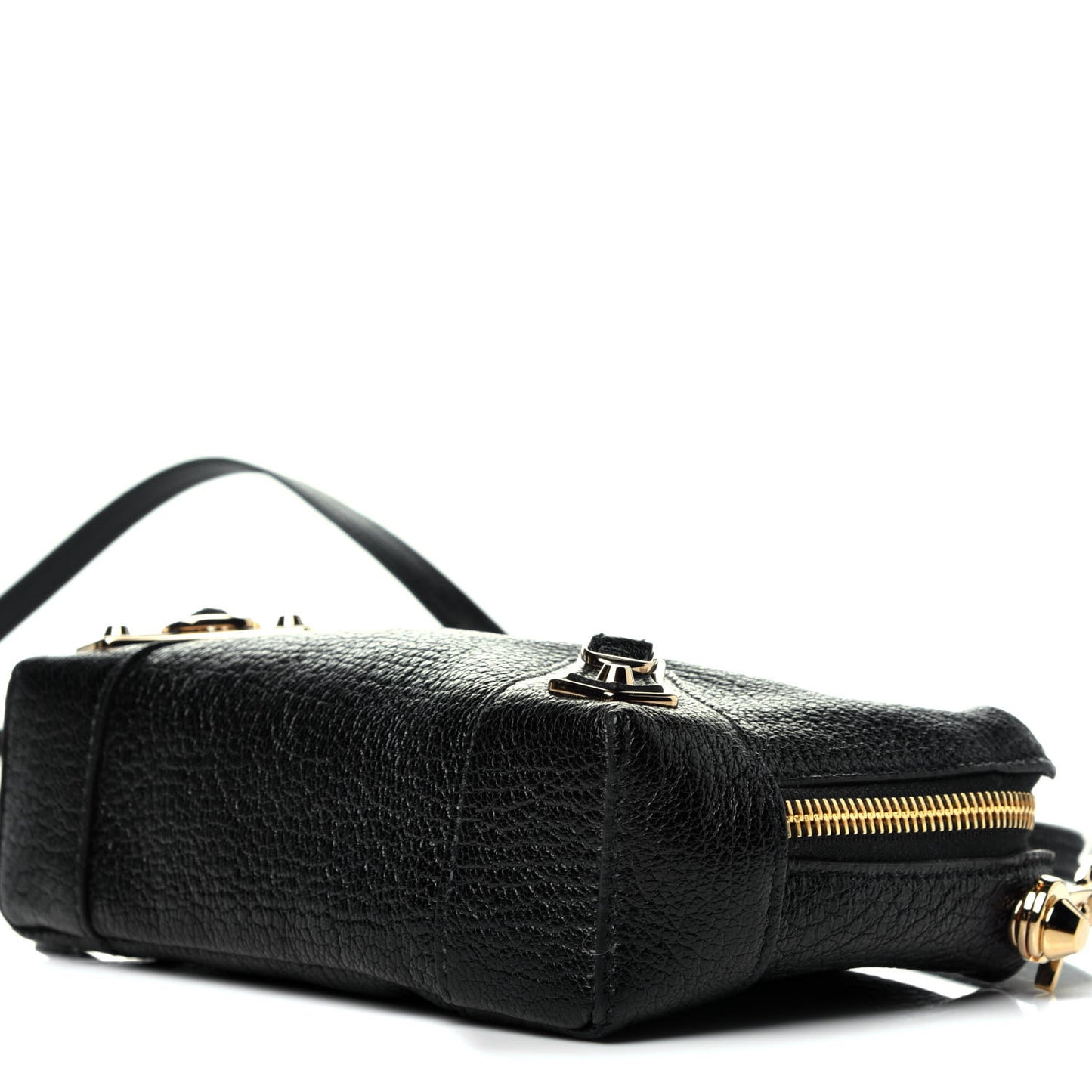 Chevre Gold Metallic Edge Hardware XS Reporter Crossbody Black