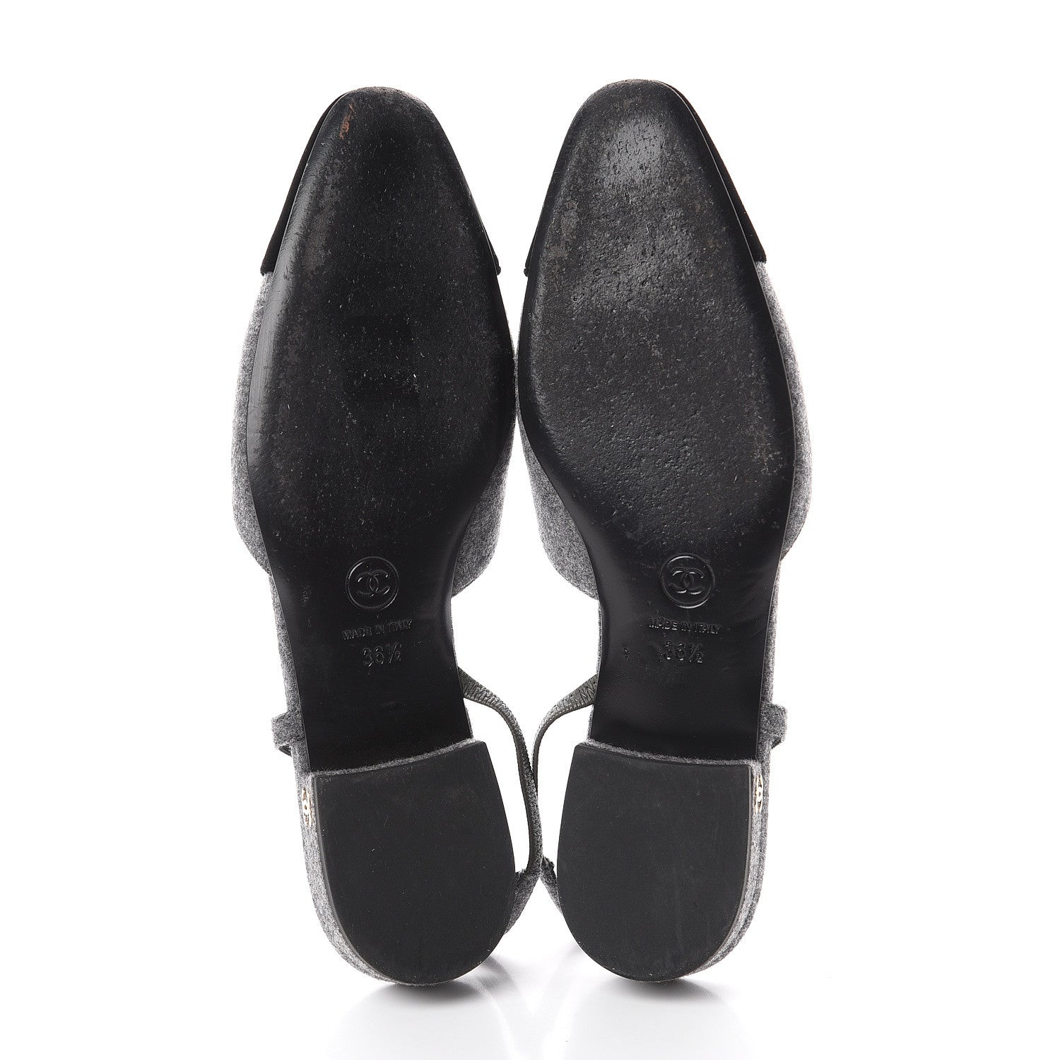 Chanel Wool Velvet Cap Toe CC Slingback Pumps 36.5 Black Grey 5 of 7