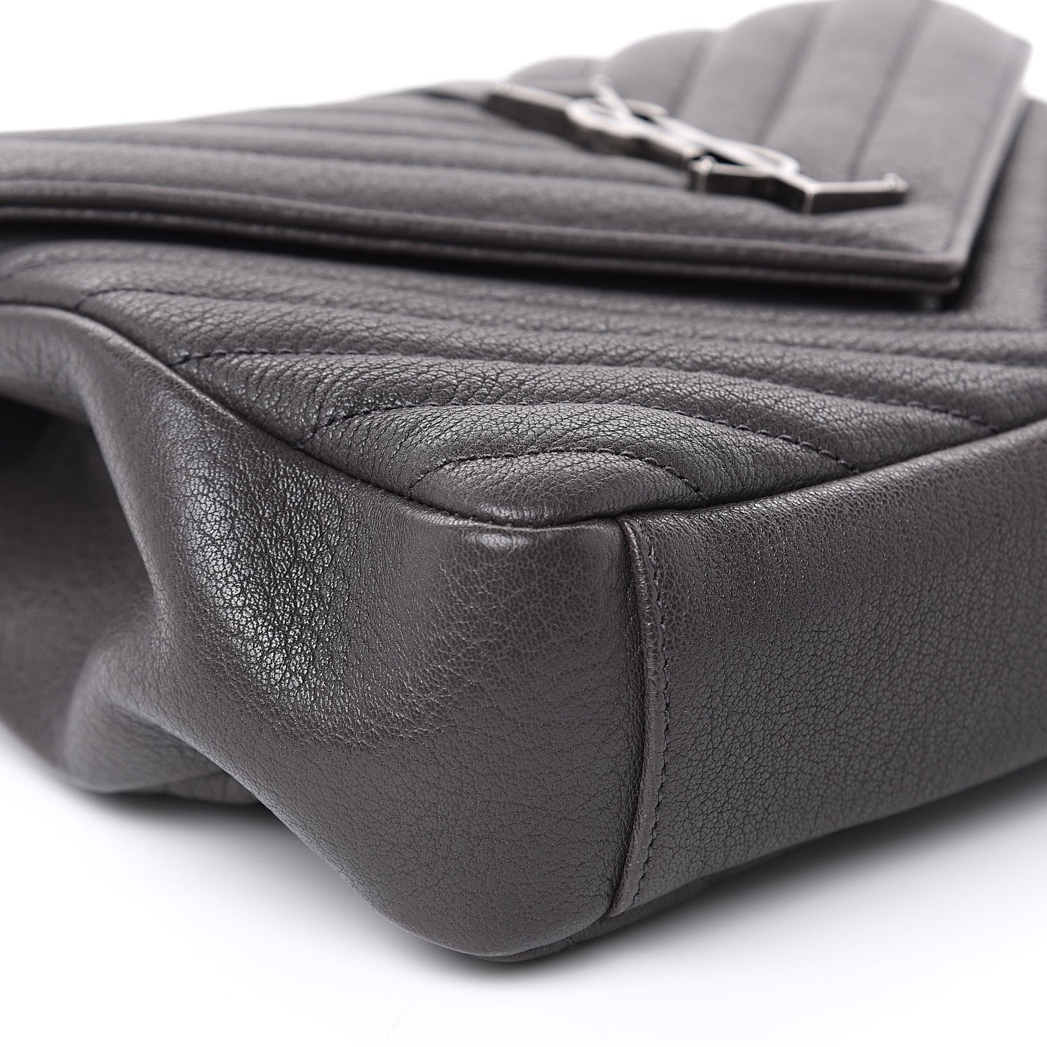 Saint Laurent Sheepskin Matelasse Chevron Monogram Medium College Bag Light Coal 7 of 12