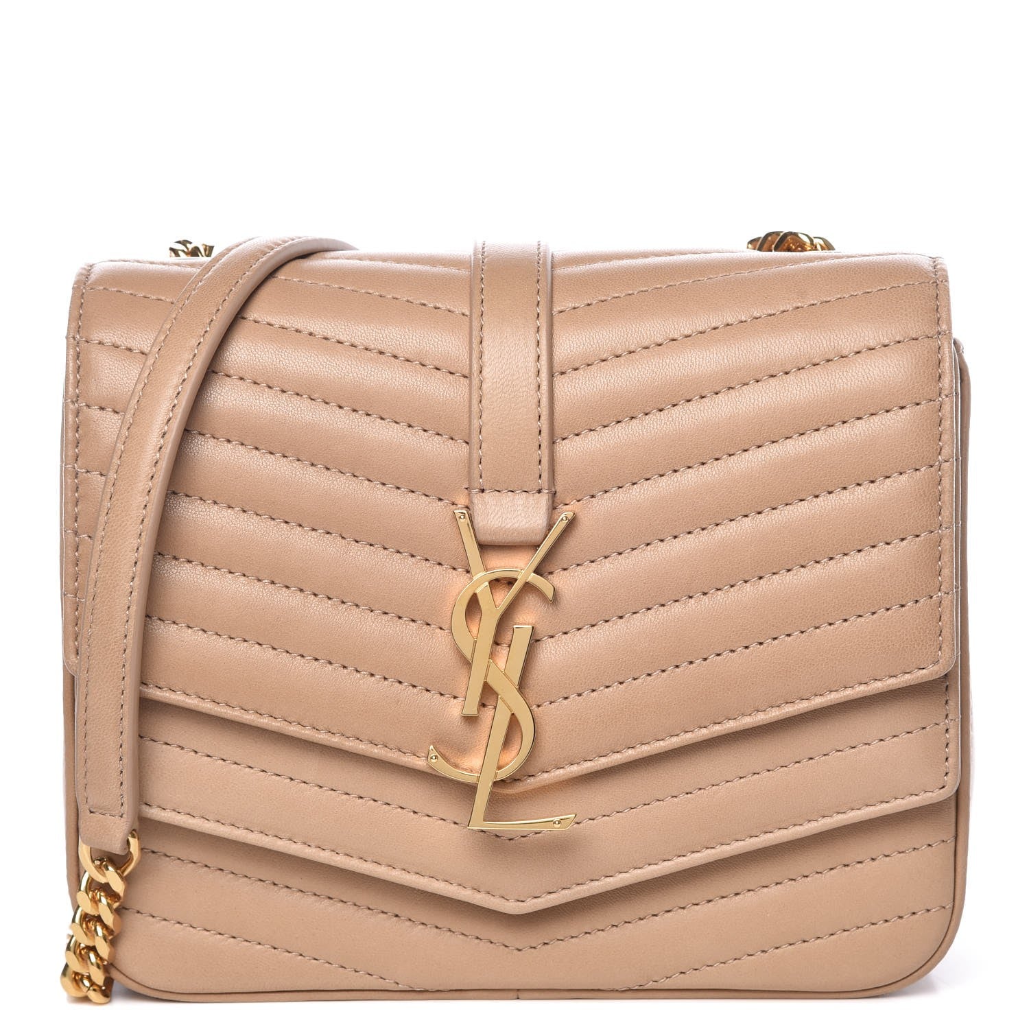 Saint Laurent Lambskin Matelasse Chevron Monogram Small Sulpice Bag Sable Beige 1 of 7