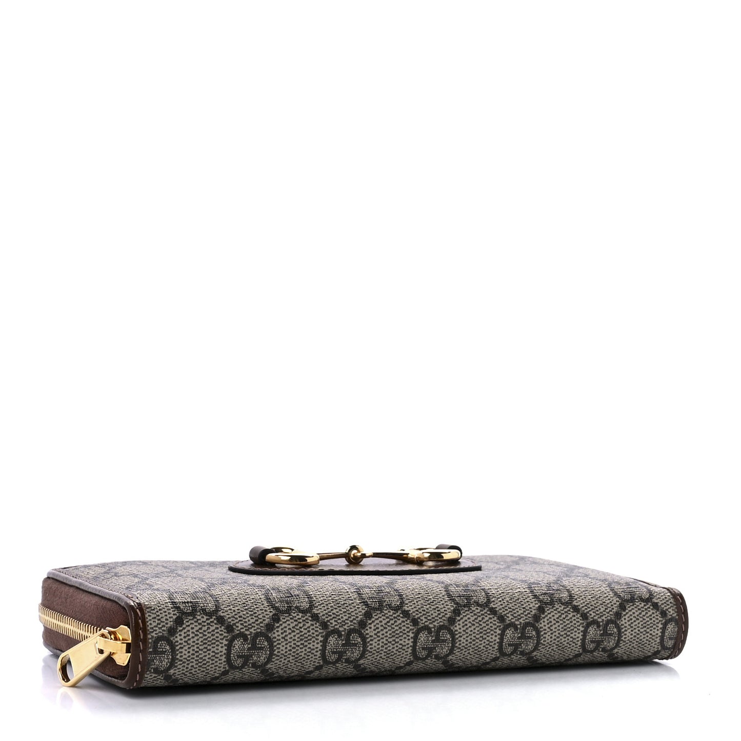GG Supreme Monogram Azalea Calfskin Horsebit 1955 Zip Around Wallet Beige Ebony Brown Sugar