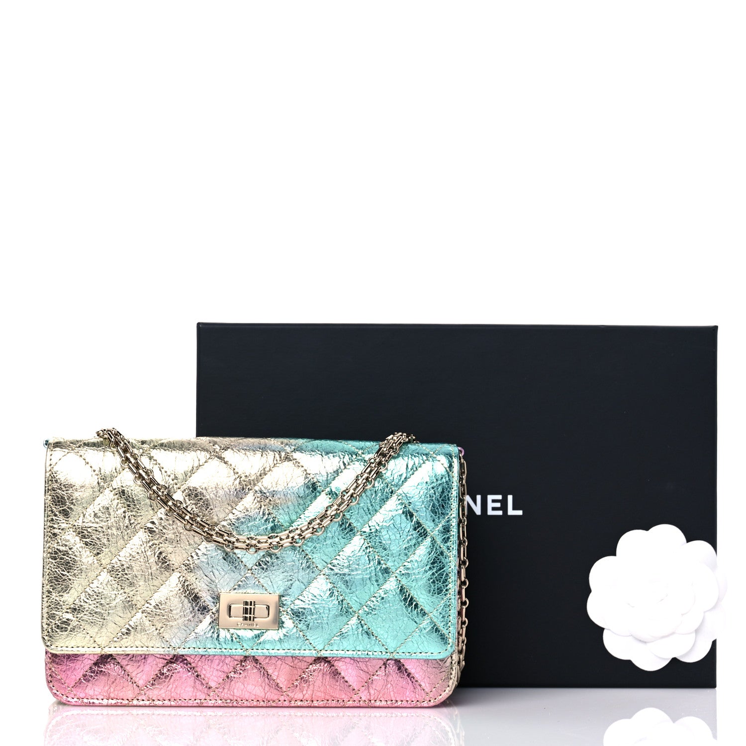 Chanel Metallic Goatskin Quilted 2.55 Reissue Wallet on Chain WOC Multicolor 13 of 13