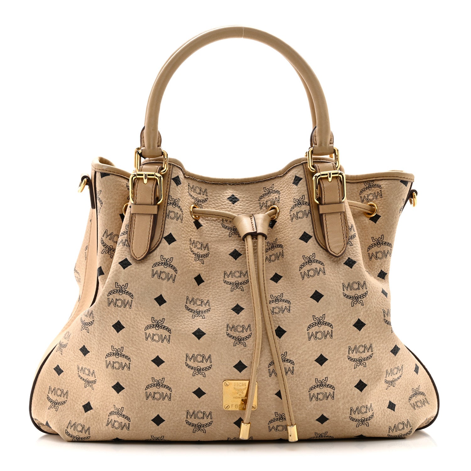 MCM Visetos Medium Drawstring Shopper Beige 1 of 9