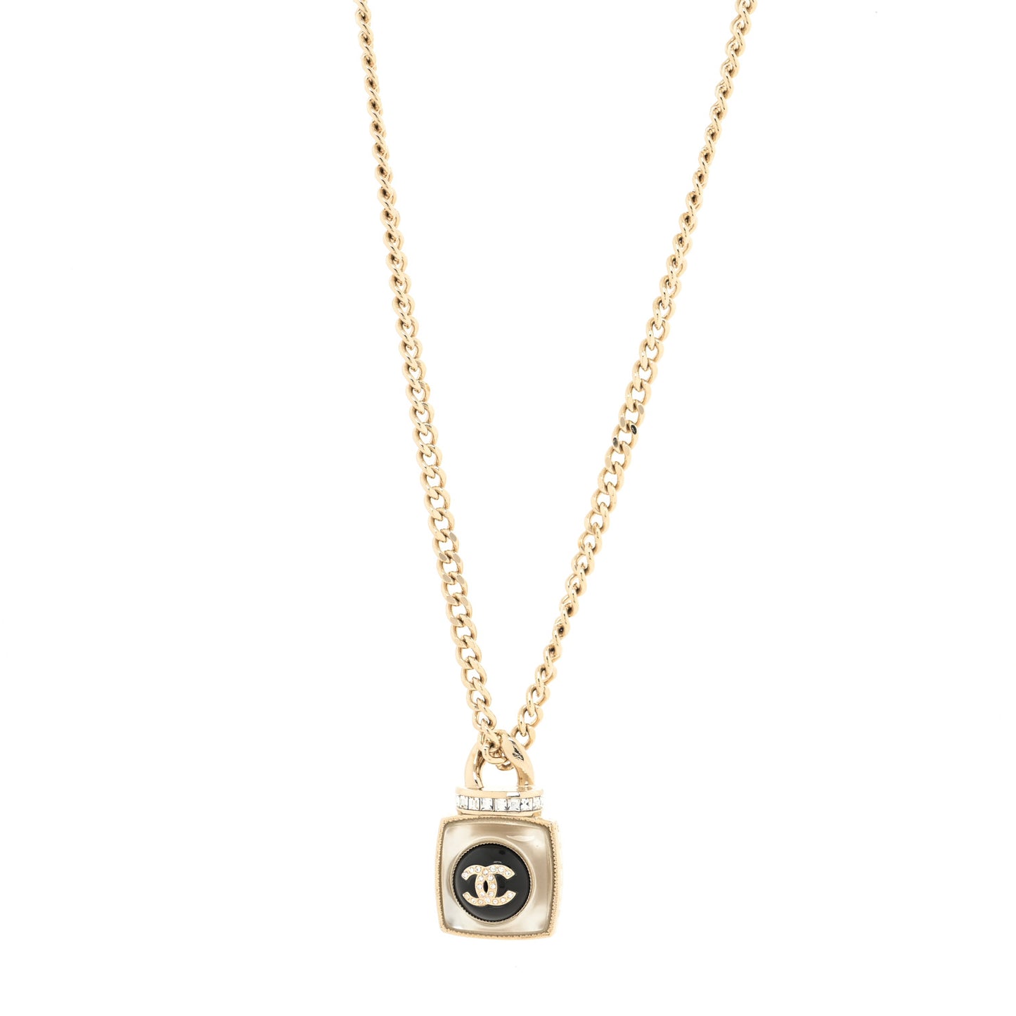Crystal Resin CC Perfume Bottle Necklace Gold