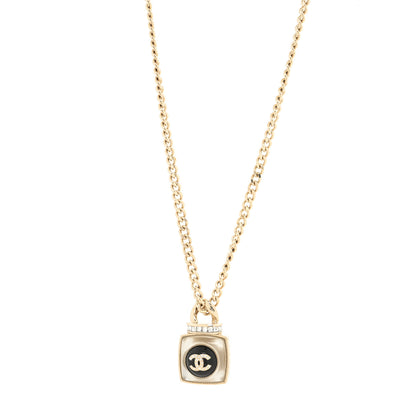 Chanel Crystal Resin CC Perfume Bottle Necklace Gold 1 of 3