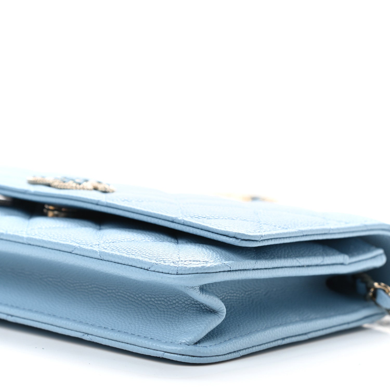 Chanel Caviar Quilted Crystal CC Wallet On Chain WOC Light Blue 11 of 12