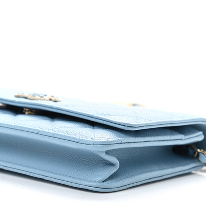Chanel Caviar Quilted Crystal CC Wallet On Chain WOC Light Blue 11 of 12