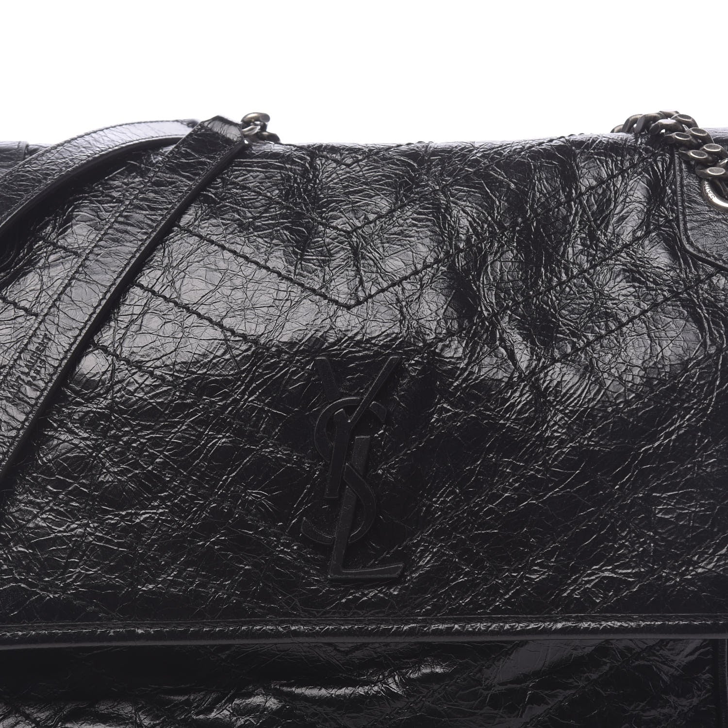 Saint Laurent Crinkled Calfskin Matelasse Monogram Large Niki Chain Satchel Black 7 of 9