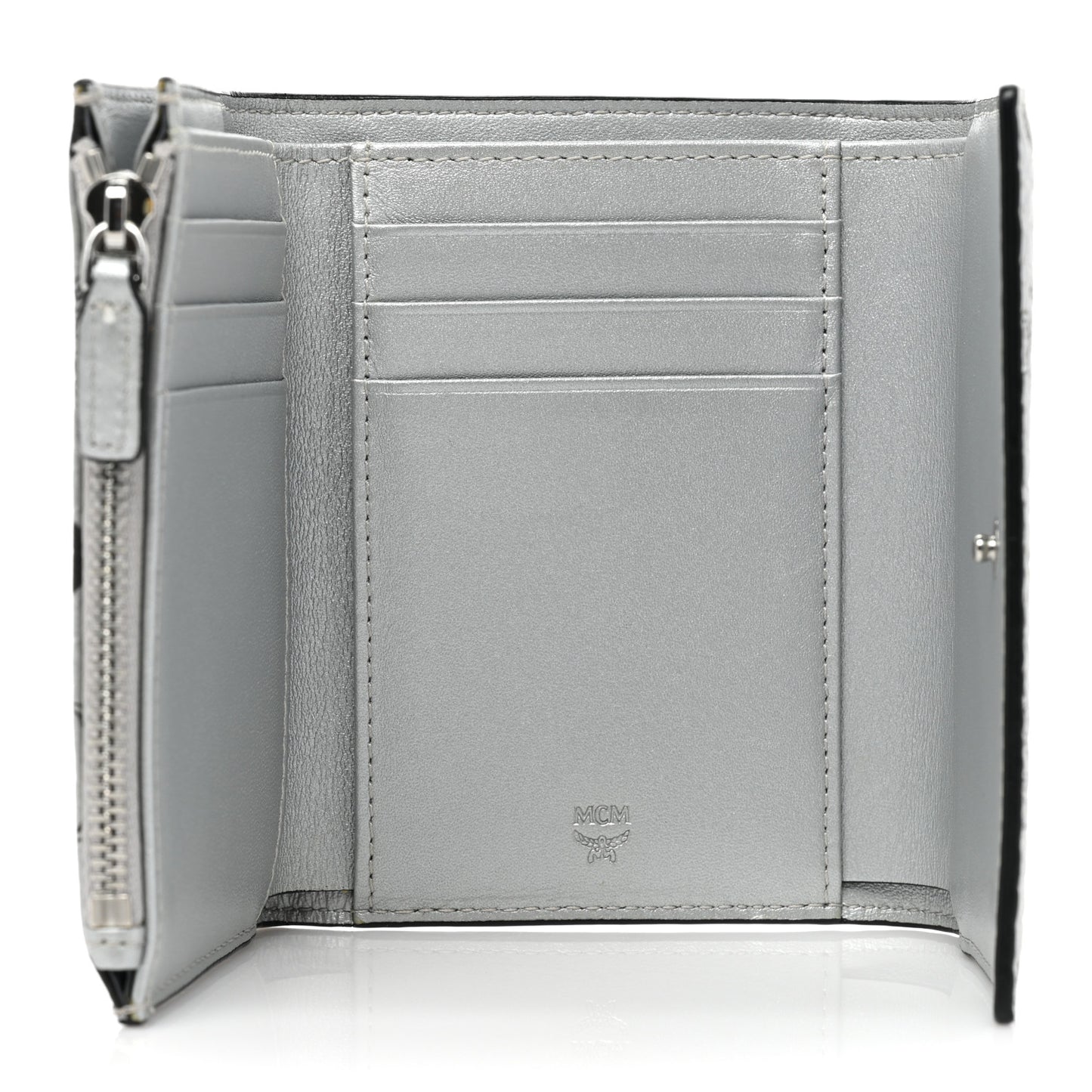 Metallic Visetos Trifold Wallet Silver