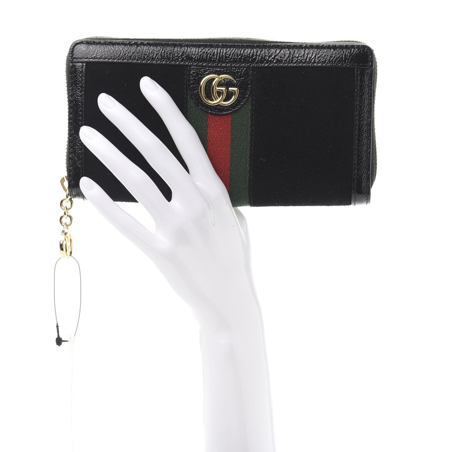 Suede Patent GG Web Ophidia Zip Around Wallet Black