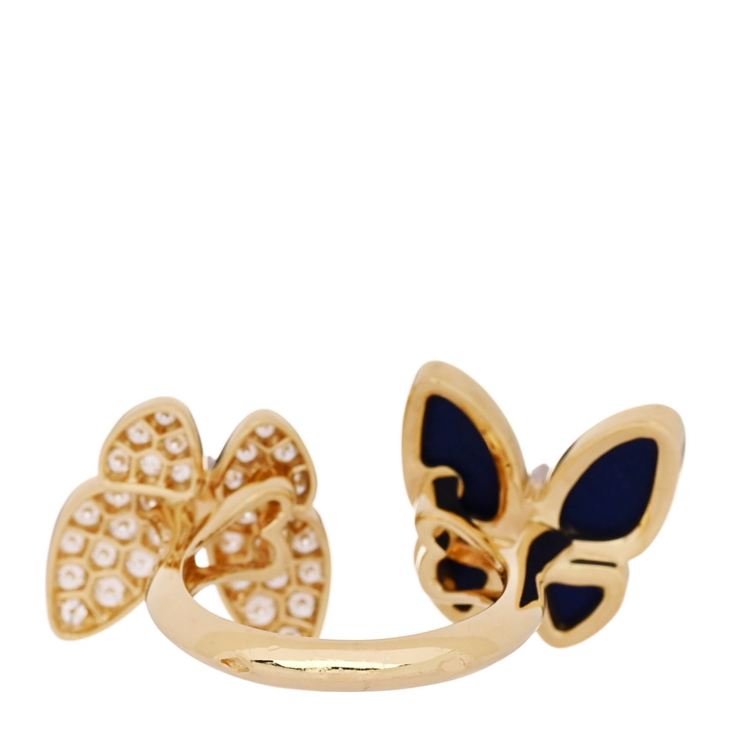 18K Yellow Gold Diamond Lapis Lazuli Two Butterfly Between The Finger Ring 52 6