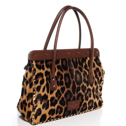 Valentino Garavani Calf Hair Leopard Print Rockstud Frame Handle Bag 3 of 7