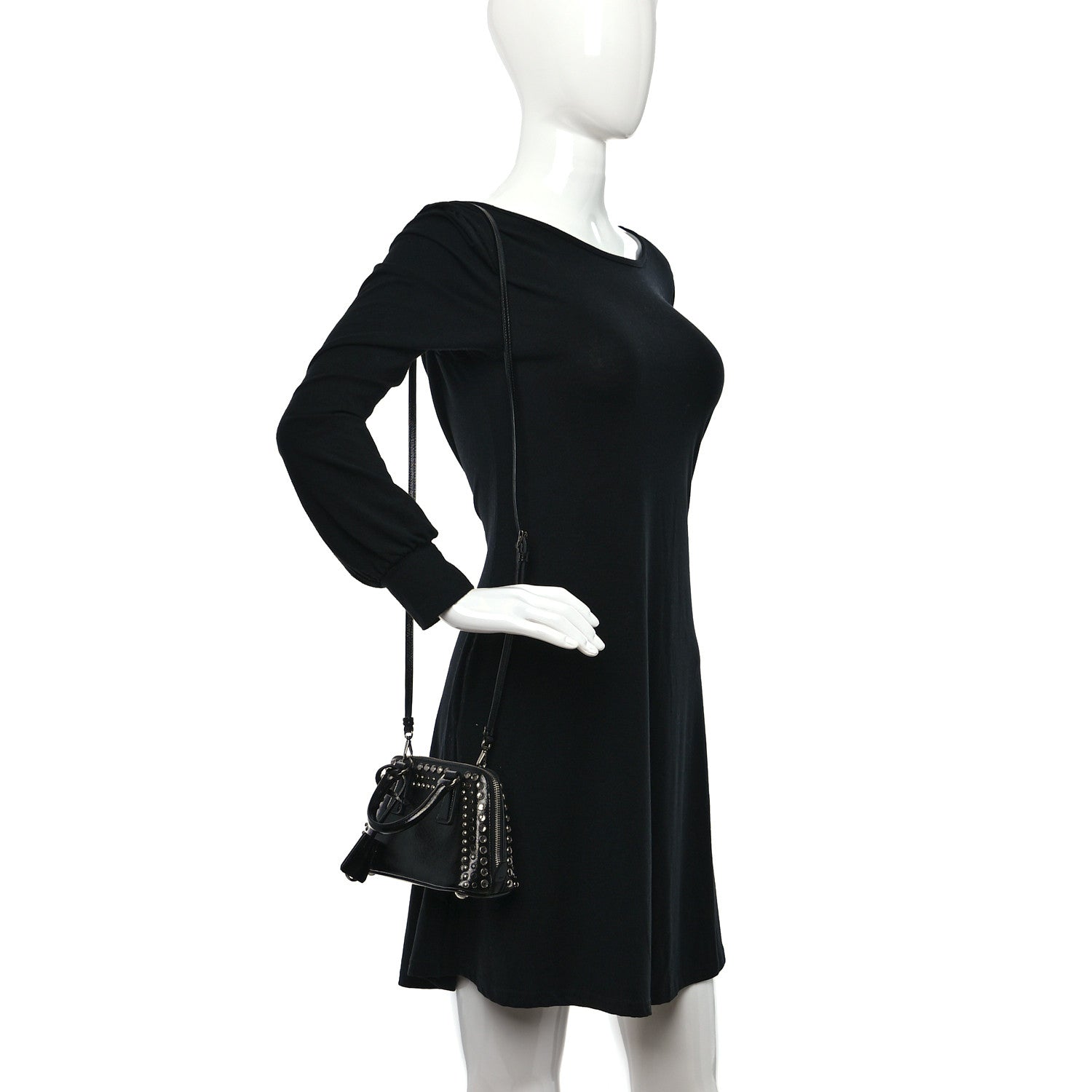 Prada Saffiano Vernice Crystal Studded Mini Promenade Tote Black 3 of 9