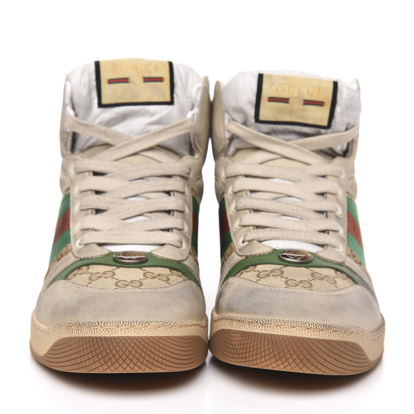 GG Monogram Nubuck Web Mens Screener High Top Sneakers 7.5 New Sand Dusty Milk Vintage Green
