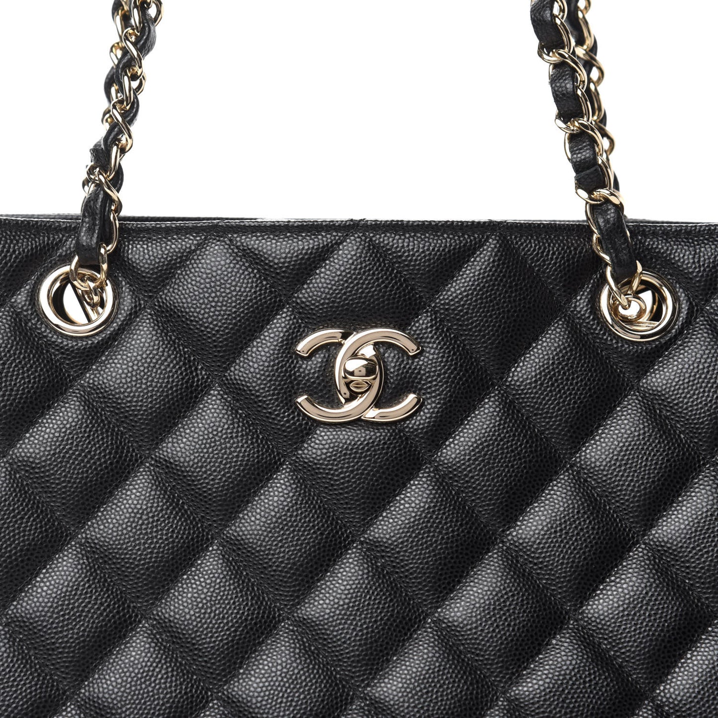 Caviar Quilted Large Classic Shopping Tote Black
