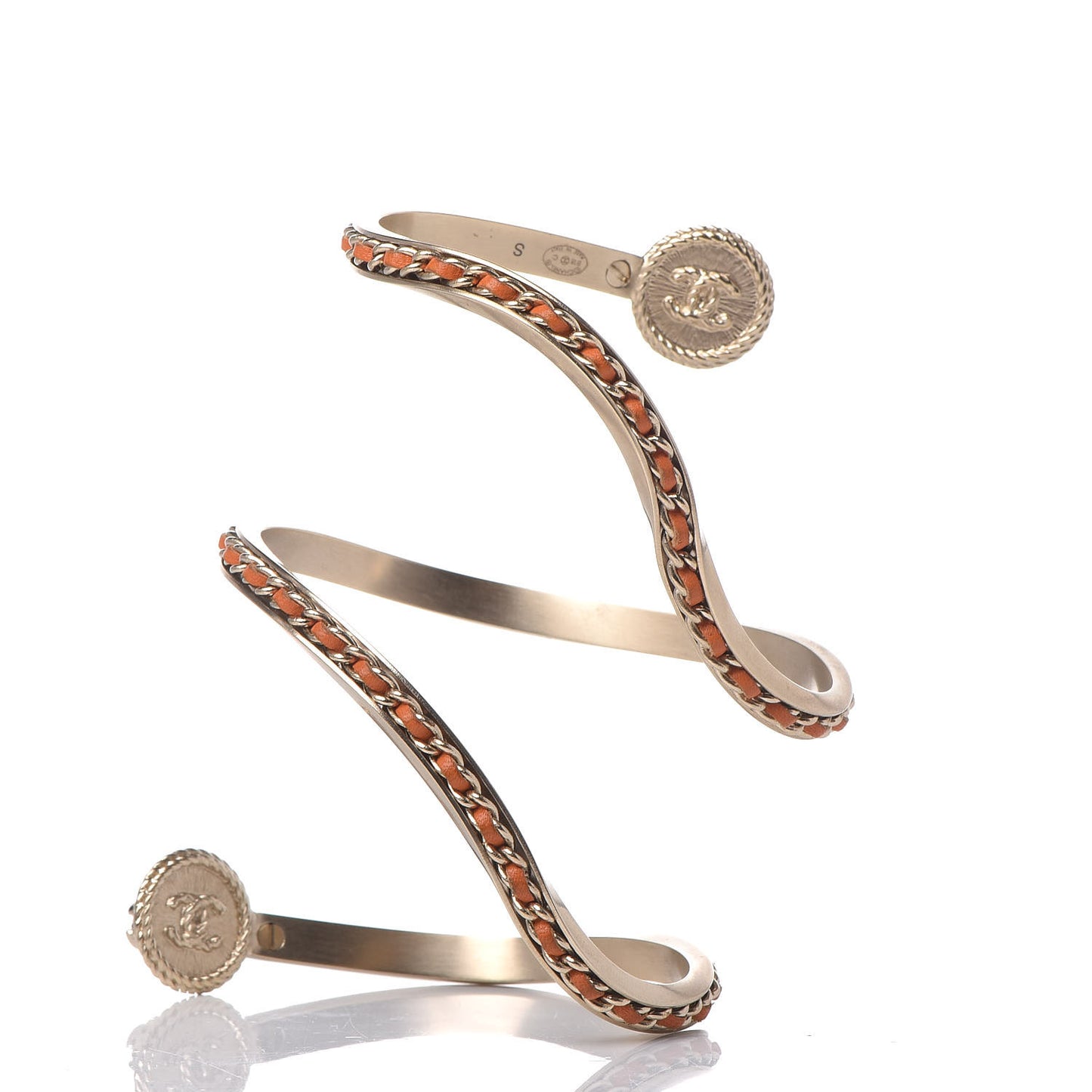 Lambskin Chain Pearl CC Cuff Bracelet Orange Gold