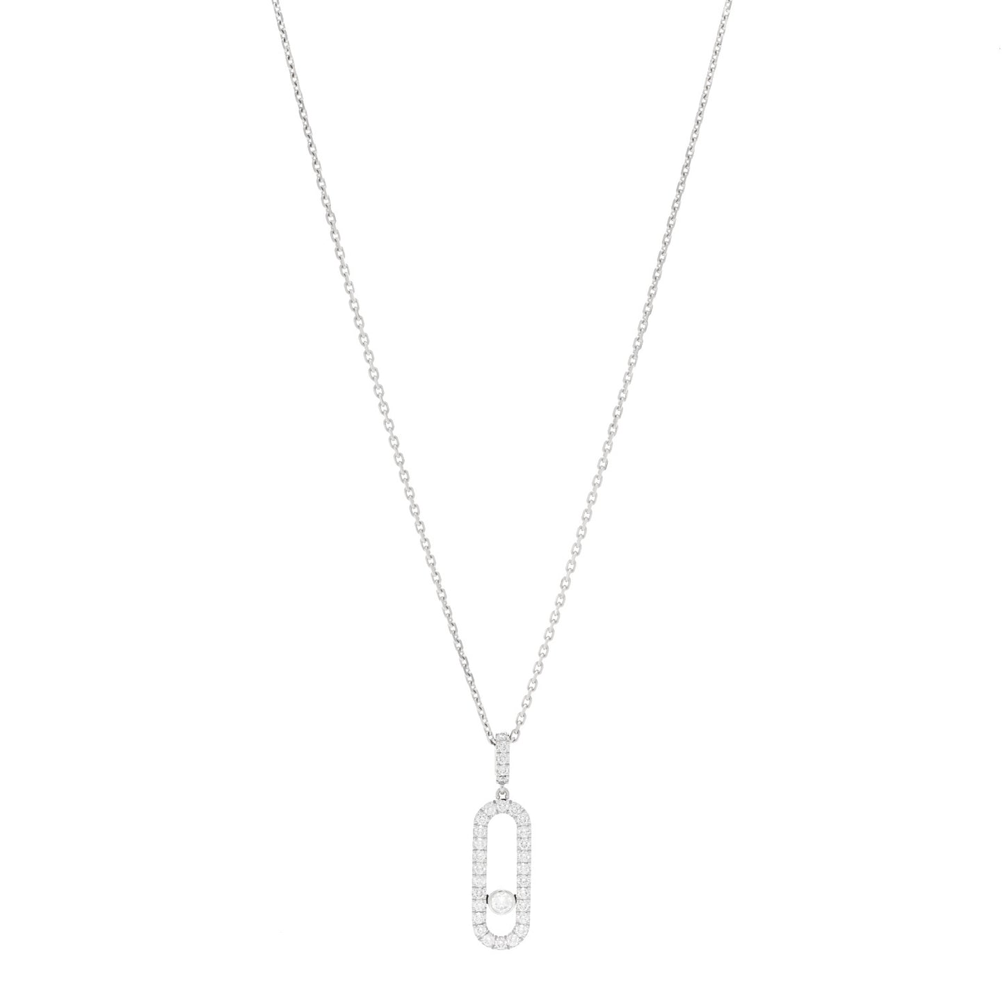 18K White Gold Diamond LM Move Uno Pave Pendant Necklace