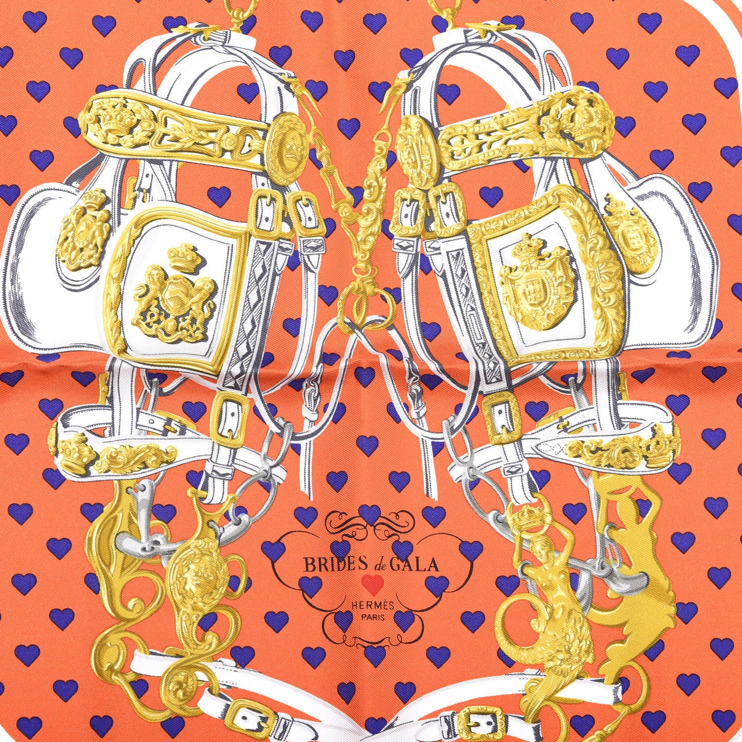 Hermes Silk Brides De Gala Love Pocket Square Orange Marine White 2 of 4