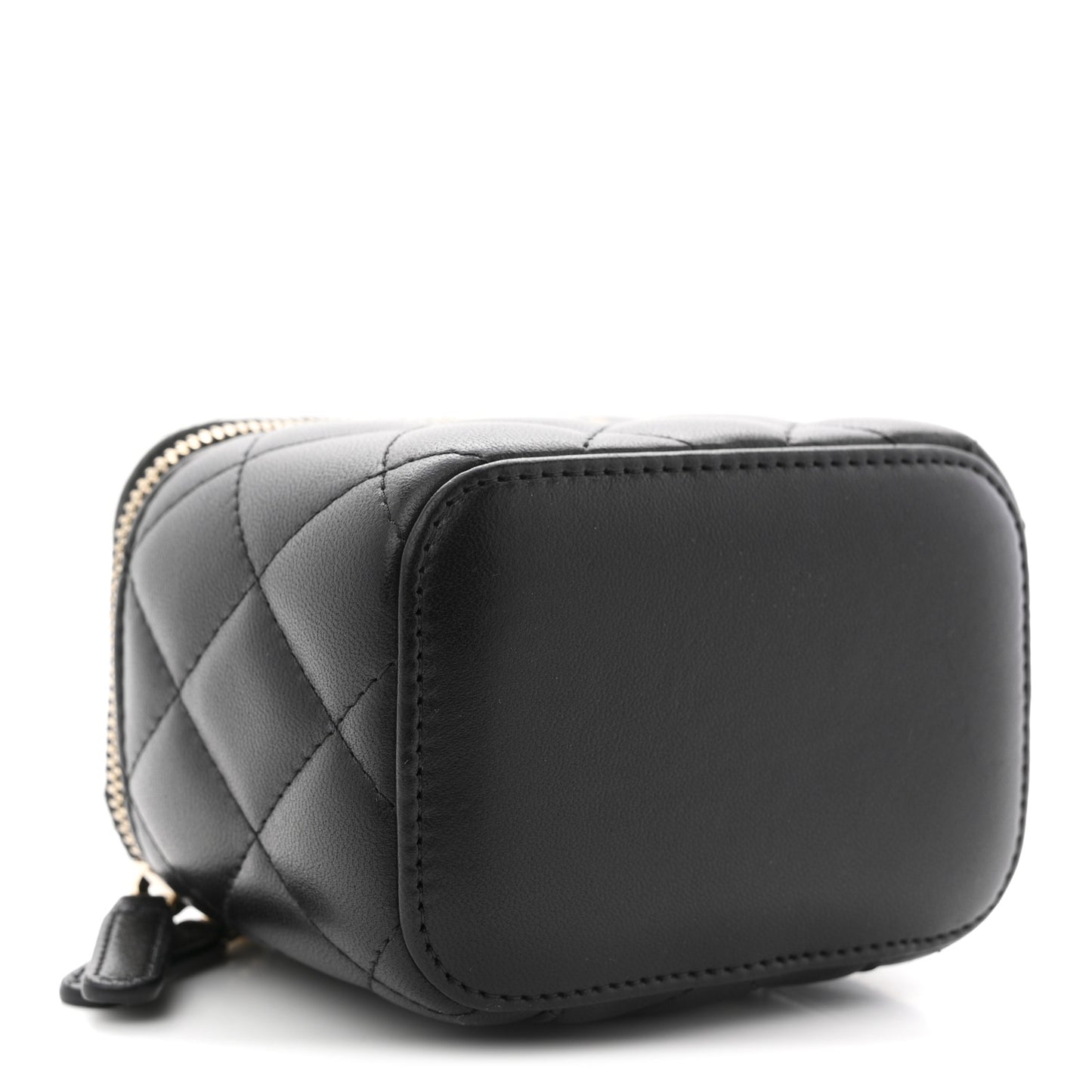 Lambskin Quilted Mini Pearl Crush Vanity Case With Chain Black